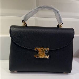 Celine Black Shoulder Bag with Gold Accent